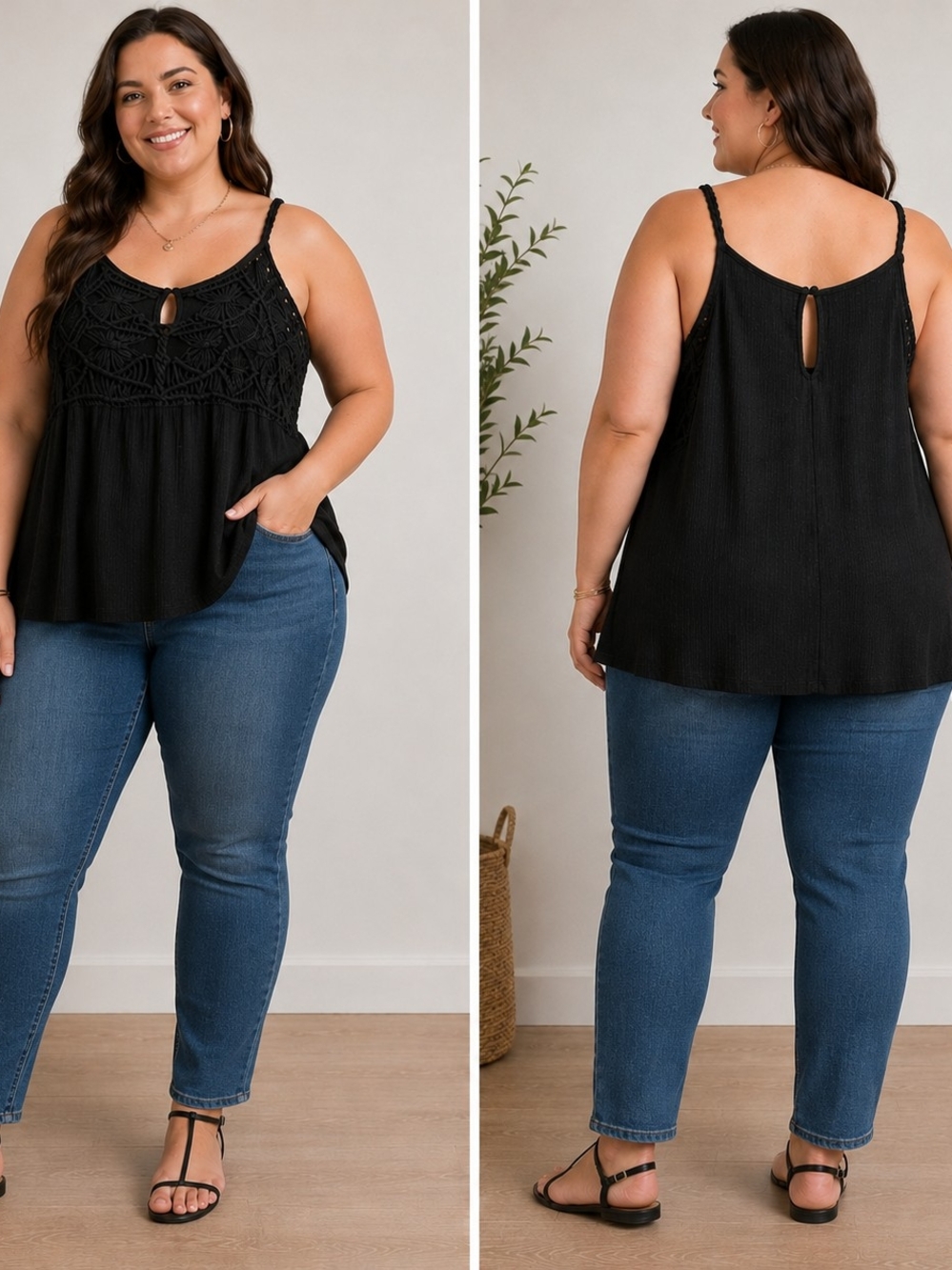 Torrid Size 4 Black Crochet Macramรฉ Tunic Tank Top